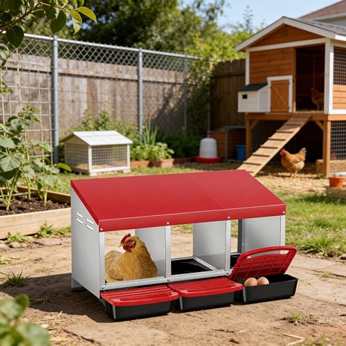 3 Holes Chicken Nesting Boxes for Laying Eggs, Wall-Mounted & Floorstanding Nesting Boxes for Chickens Ducks Geese, for Farm Backyard Chicken Coops, Red - color: Red, size: 3 Holes