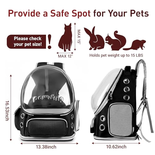 Cat Backpack Carrier with Large Space Bubble Window, Airline Approved Breathable Pet Carrier for Small Dogs Cats up to 15lbs, Foldable for Travel Hiking & Outdoor Use - color: Black
