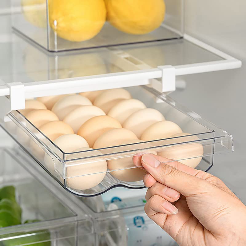IVAILEX Egg Holder for Refrigerator, Fridge Egg Storage Tray, Clear Plastic Egg Drawer for Refrigerator, Space Saver Egg Storage Container & Organizer