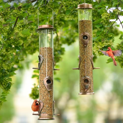 Metal Tube Bird Feeders for Outdoors - 6 Ports Hanging Feeder Attracts Wild Birds in Your Lawn, Garden, Balcony - Antique Copper - 1 Pack - color: Antique Copper