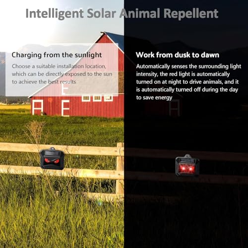 Solar Control Light Nocturnal Animal Repeller Outdoor Deterrent Devices Light Sensor Animal Repellent for Skunk Deer Coyote Fox Raccoon Cat Garden Yard Farm Chicken Coop (6, Black)
