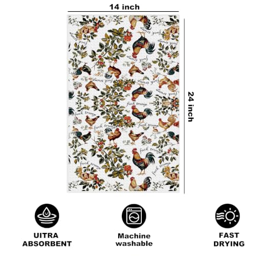Jztco Funny Trump Kitchen Towel, Rooster Gifts Reusable Hand Towels | Absorbent Microfiber Dish Cloth Tea Towels for Kitchen Home Decor, Anti Trump Gifts for Women 14x24 Inch - color: Multi 1606