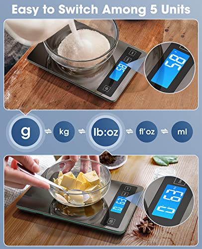 Digital Kitchen Food Scale 22lb for Cooking Baking | Stainless Steel, 1g/0.1oz Precise, Backlit LCD, Tare Function, Easy Clean,Weight Grams and Ounce - color: Grey