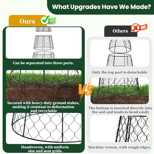 6 Pack Garden Cloche Plant Protectors from Animals, Adjustable 3-Tier Chicken Wire Plant Cages for Outdoor Plants, Stackable Metal Garden Cloches Keep Rabbits, Squirrels & Birds Away, 17.3" x 11.4" - size: 17.3" x 11.4"