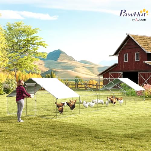 PawHut Large Chicken Coop w/ 420D Waterproof Anti-UV Cover 39' x 10' x 6.4' | Metal Chicken Run, Spire Shaped Walk In Fence Cage Hen House, Outdoor Yard Farm Use, 1" Tube Diameter - size: 472.4"L x 118.1"W x 76.8"H