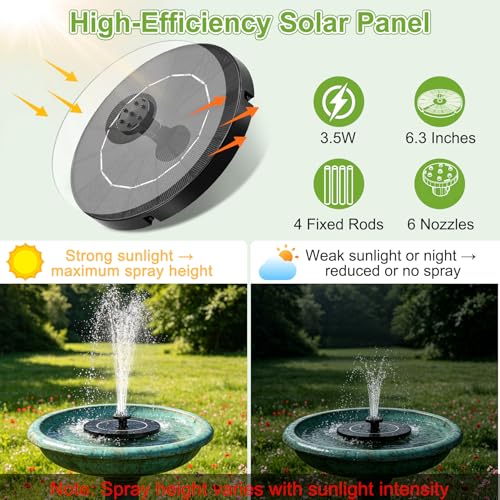3.5W Solar Fountain for Bird Bath, Solar Water Fountain Outdoor with 6 Nozzles & 4 Fixed Rods, Solar Fountain Pump Water Pump for Garden, Pond, Fish Tank, Pool - color: 3.5w Solar Fountain Pump