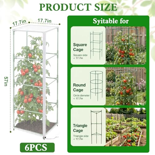 6 Pcs 57"X17.7"X17.7" Square Tomato Netting with Zipper, Insect Cover | Tomato Cage Mesh Cover, Drawstring, Garden Protection, Insect Barrier, Vertical Climbing Plants, Vegetables, Fruits - size: Square-6PCS