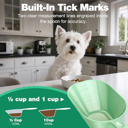 Dog Food Scoop 2 Pack, Pet Cup Capacity Cat Food Scooper With Measuring Lines For Dog, Puppy and Cat Coffee Bean, Flour Scoop Light Green - color: Light Green