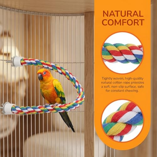 iplusmile 44 Inch Bird Perch, Cotton Rope Bird Toy for Large Parrots, African Greys, Cockatiels, Bendable Climbing Rope Perches for Cage Toy, 1.18" Extra Thick - size: 44" × 1.18"