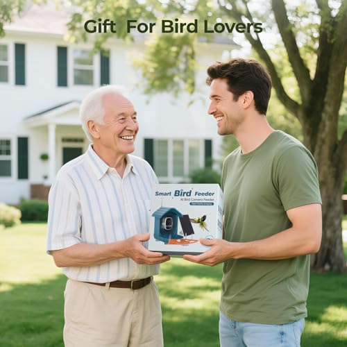 Smart Bird Feeder with Camera Solar Powered for Outside Birdhouse with Camere, AI Identify Birds Species, FHD Live Video, Instant Arrival Alerts, Ideal Gift for Family or Bird Lovers (Azure Blue)