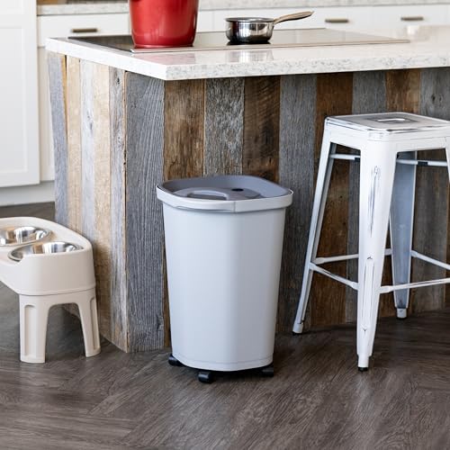 IRIS USA Dog Food Storage Container, Up to 25 lbs, Gray/Dark Gray | Made in USA, Comes with Wheels & 2-Cup Scoop, Airtight Seal, BPA-Free, Bird Seed, Cat food, Cat Litter, Treats, Pellets - color: Gray/Dark Gray, size: 25 lbs