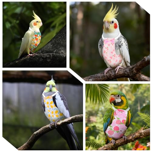 4 Pcs Bird Diaper, Parrot Diapers with Waterproof Inner | Reusable Flight Suit Cute Soft Bird Diaper Clothes for Parakeets Cockatiel Canary Monk Parakeet (L) - color: Yellow + Pink + White