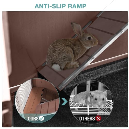 Rabbit Hutch Indoor Bunny House Guinea Pig Cage with Sliding Plastic Trays, Wheels & Ramp, 47.2" Multi-Door Wooden Small Animal Cage for Rabbits, Bunnies, and Guinea Pigs (Brown) - color: Brown