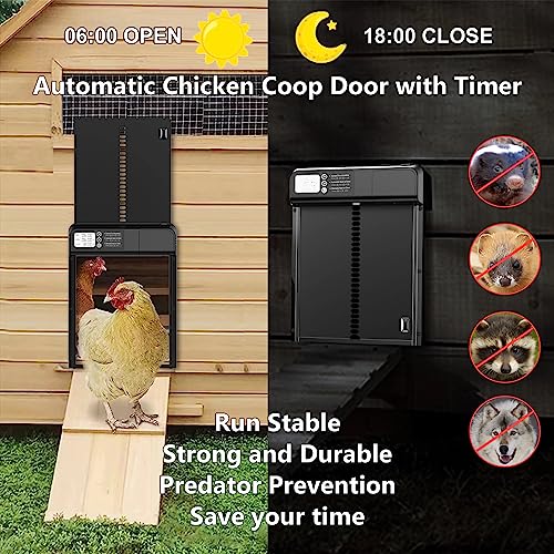 Automatic Chicken Coop Door Battery Powered - Aluminum Chicken Coop Door with Timer Anti-Pinch Sensor LCD Screen - Waterproof Chicken Door for Hens, Ducks, Geese Poultry (Large)