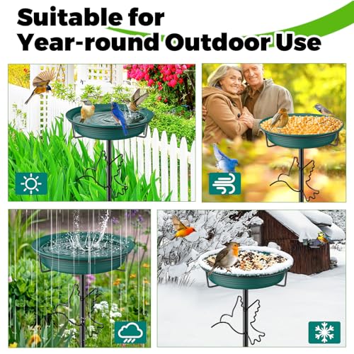 Bird Baths for Outdoors, Detachable Birdbaths for The Garden Clearance, Heavy Duty Freestanding Bird Baths, Bird Bath Bowl Spa & Birdfeeder with 5-Pronged Metal Stake Stand (Green-2) - color: Green-2