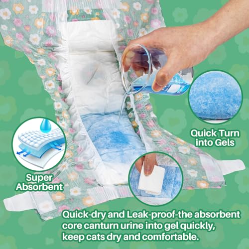 Pet Soft Disposable Cat Diapers - Diaper for Female & Male Cats, Puppy Doggie Diapers for Female Dogs with Adjustable Foam Tail Hole, X-Small (24Pcs, GN Flowers) - size: X-Small (24Counts)