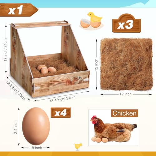 Teenyyou Plastic Chicken Nesting Box with 3 Nesting Pads and 4 Wooden Fake Egg for Laying Eggs Plastic Hen Nest Box Chicken Coop Laying Boxes for Hen Duck Poultry