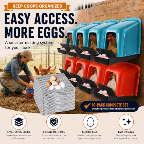 10-Pack Chicken Nesting Boxes with Perch, Roll-Out Laying Boxes for Hens,Egg Nesting Box for Chicken Coop, Large