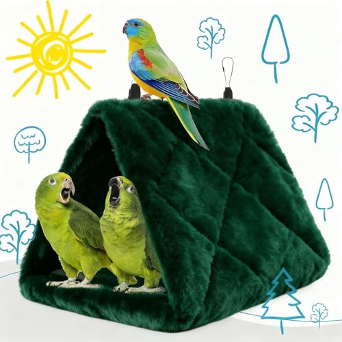 Bird Nest Snuggle Hut Soft Plush Hammock Hanging Cage Tent for Birds Parrot Winter Warm Bed Pet Toy for Hamster Parrot Macaw Budgies Eclectus Parakeet Cockatiels Cockatoo Lovebird (Green) - color: Green