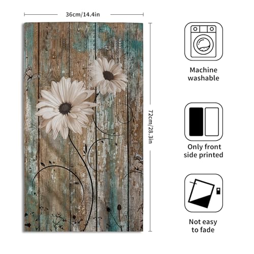 Giwawa Rustic Barn Sunflower Wooden Hand Towel 15x30 Set of 2, Daisy Flower Teal Turquoise Brown Plank Towel Retro Board Face Towel Country Barnwood Washcloth for Bathroom Farmhouse Log Cabin - color: Board Daisy