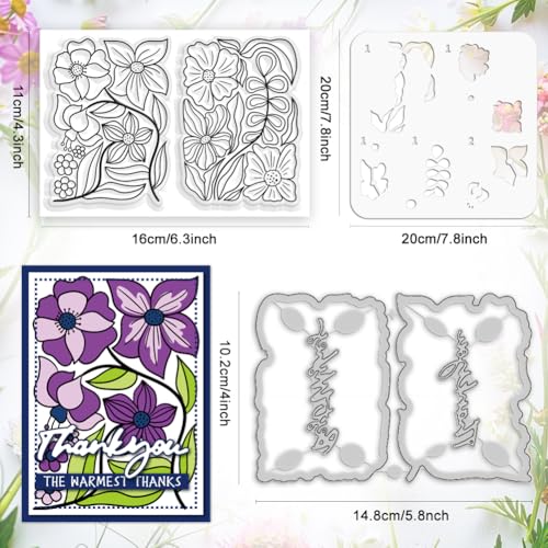 Bohemian Plants Stamps and Cutting Dies Set with Reusable Wall Painting Template for Card Making Boho Flowers Silicone Stamps Floral Leaves Die Cuts Stencils for DIY Craft Scrap-Booking Decor - style: Bohemian Plants