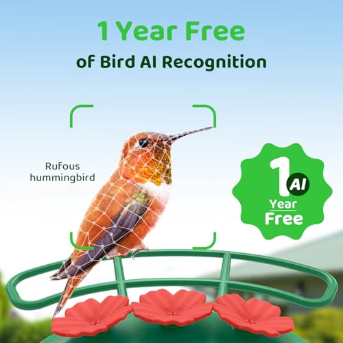 SEHMUA Smart Hummingbird Feeder with Camera, Solar Powered Humming Bird Camera Feeder with 1-Year AI Bird Identification Trial, Ant Moat & Bee-Proof, Outdoor Hanging, Gift for Bird Watching - color: Green