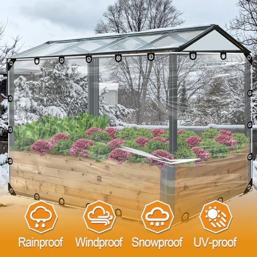 6.6x13ft Anti-Tear Clear Tarp Waterproof - 2pcs Windproof Poly Tarpaulin, Heavy Duty Transparent Enclosure with Grommets for Covering Chicken Coops Greenhouse Garden Plants - size: 6.6x13ft
