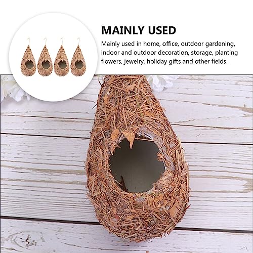 POPETPOP 4 Pcs Artificial Bird Nest Hanging Straw Bird House Grass-Woven Nest for Patio Garden Indoor Outdoor Decoration 9.05 X 2.75 X 3.14 in for Lovers
