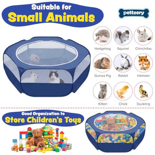 Small Animal Playpen with Zippered Top, Portable Waterproof Pet Cage (47"x23") for Kitten, Bunny, Guinea Pig, Hamster, Chicken Brooder, Indoor & Outdoor Exercise Pen, Foldable Design (Navy) - color: Navy