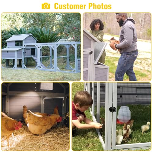 Aivituvin Extra Large Chicken Coop with Run for 6-10 Chickens | Outdoor Reinforced Wooden Hen House with 6 Nesting Boxes, Easy Clean Pull-Out Tray, Waterproof Asphalt Roof - Grey, 118"L - size: 118.0"L x 56.7"W x 49.5"H