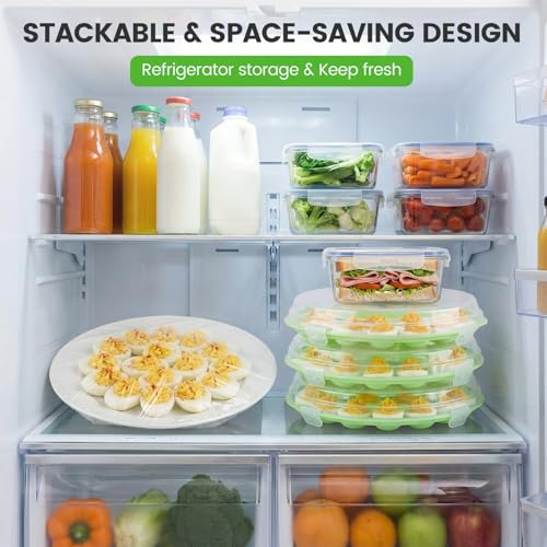 HANSGO Deviled Egg Containers with Lid, Deviled Egg Platter Carrier, Green | Deviled Eggs Tray With 22 Slots for Party, Home Kitchen and Other Festival - color: Green