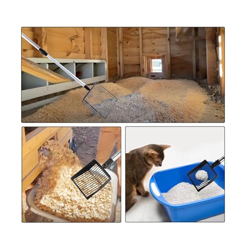 Chicken Poop Scooper Tool - Chicken Coop Cleaning Extendable & Detachable 3-in-1for Chicken Poop, and Wood Shavings | Ideal for Poultry | Perfect for Backyard Chicken Keepers and Farm Use (Black)