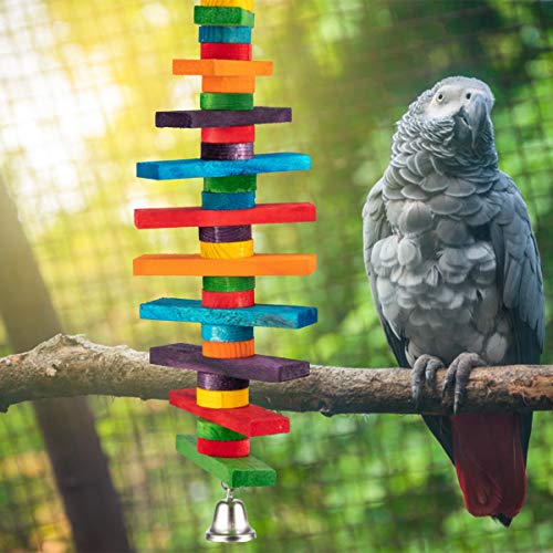 MEWTOGO 2Pcs Bird Toys, Parrot Toys with Multicolored Natural Wooden Blocks | Bird Chewing Sticks Toys, for Conures Parakeets Cockatiels Lovebirds African Grey Macaws Amazon Parrots Gift