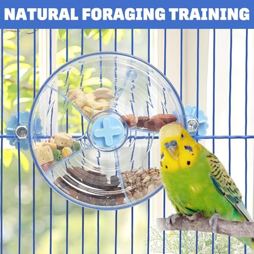 BNOSDM Bird Foraging Toy Creative Feeder Systems with Seed Food Rotating Wheel for Enrichment & Training Parrot Puzzle Toys Ideal for Small and Medium Cockatiel Parakeet Conure(Blue) - color: Blue