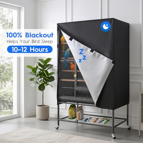LWFCOEE Bird Cage Cover, 33”L×23”W×41”H Large Birdcage Covers for Night, Waterproof Heavy Duty Cage Covers for Parrot Parakeet, Black