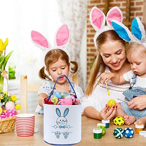 XinblueCo Baseball Basket Easter Baskets for Canvas Easter Egg Hunt Baskets - color: Blue Bunny
