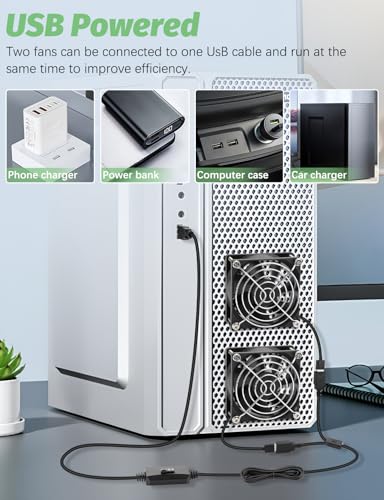 80mm USB Fan 2 Packs, 5V Small Computer Case Fan with Speed Control | 80mm x 25mm USB Cooling Fan, Brushless Motor, Big Airflow, for CPU Xbox PlayStation Router Entertainment Cabinet 3D Printer - style: 80mm x2