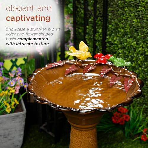 Alpine Corporation ORS112BR Vintage Outdoor Shallow Bowl Metal Pedestal Birdbath with Stand, 28" H, Brown - color: Brown