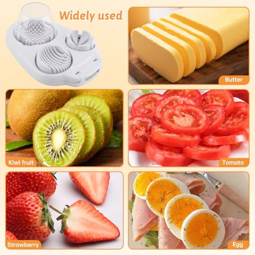 3 in 1 Boiled Egg Slicer, 3 Slice Modes Chopper Cutter with Brush, Manual Egg Slicer Steel Wire Dicer for Hard Boiled Eggs, Kitchen Gadget for Soft Fruit Butter, Labor Saving - color: White