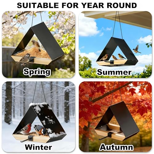 HOSUN Modern Metal Roof Hanging Wild Bird Feeder | Durable Outdoor,For Backyard,Easy to Clean,Mesh Ventilated, Bird Watching Gift,Attracts Cardinals Bluebirds