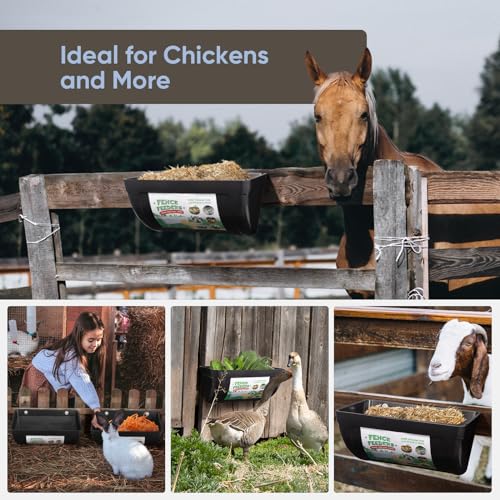 4 Pack Goat Feeders Hanging, 4.5 Quart Black Chicken Feeder, Rabbit Feeders | Feed Buckets for Horses with Clips Hanging Fence Feeders, Duck Feeder, Chicken Water Feeder, Poultry Feeding Trough - color: black