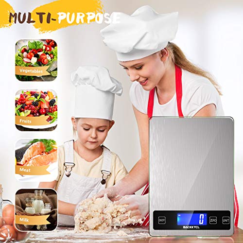 BACK KTCL''Cooking Master' 22lb Digital Kitchen Food Scale | Measures in Grams and Ounces for Weight Cooking Baking,1g/0.1oz Precise Graduation,Stainless Steel and Tempered Glass
