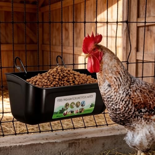 3 Pack 6 Quart Chicken Duck Feeder Trough, Black | Fence Mount Hanging Feeder with Clips; Fits Chicken, Duck, Geese, Turkeys, Goats & All Farm Livestock Coop Feeding - color: black
