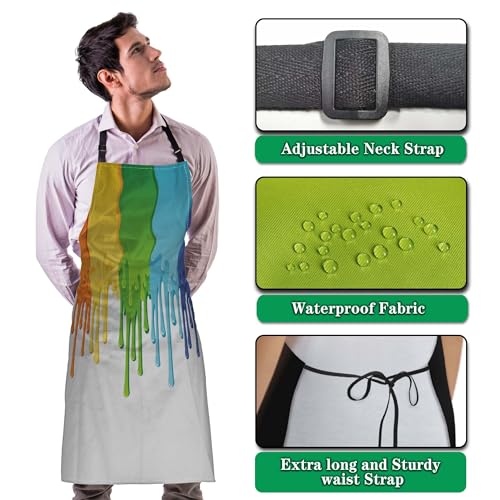 Cook Apron Women Rainbow Paint Border Fun Aprons for Men for Kitchen Cooking Restaurant BBQ Painting Crafting Gardening 27” (W) x 31” (H), Waterproof Aprons - color: Rainbow Paint Border