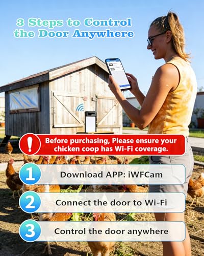 Automatic Chicken Coop Door with HD Camera, Solar Powered, WiFi Enabled, APP-Based Monitoring, Remote Control and Timer, with Anti-Trap Sensor and Alarm Drive(Black)