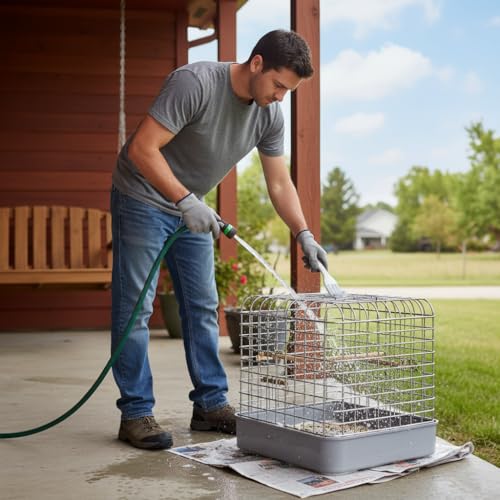 2Pcs X Clearance Bird Cage Cleaner with Scientific Handle, Durable PP+Stainless Steel Nylon Pet Brush for Easy Efficient Cleaning Parrot Cage Perch Toy Nest Accessories