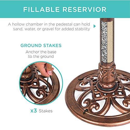 Best Choice Products 28in Pedestal Bird Bath, Vintage Outdoor Resin Accent Decoration w/Fleur-de-Lis Accents - Copper - color: Copper