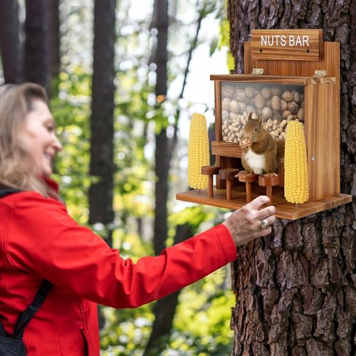 KOOPRO Squirrel Feeder for Outside Tree, Squirrel Picnic Table Feeder for Outdoors Corn Cob Peanut Feeder Funny Chipmunk House Nuts Bar Hanging Wooden Box | Corn Cob Peanut Feeder Funny Chipmunk House Nuts Bar Hanging Wooden Box
