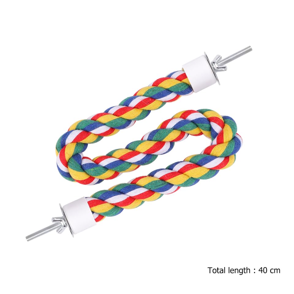 Parrot Rope Climbing Toy 18.5 Inch Cotton Rope Perch for Birds Cage Exercise and Chewing Toy for Parrots Cockatiels - size: 40cm