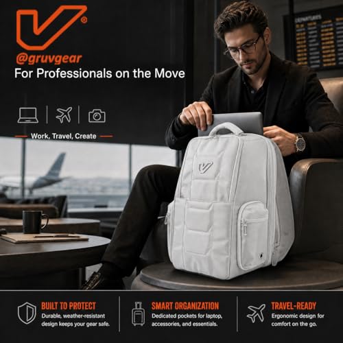 Gruv Gear Travel Laptop Backpack, 20L Silver Tech Backpack with Modular Storage Shelves, Dual Access Pockets & TSA-Friendly Design, Compact Carry-On Backpack for Work, Travel & Everyday Carry - color: Silver/Blue